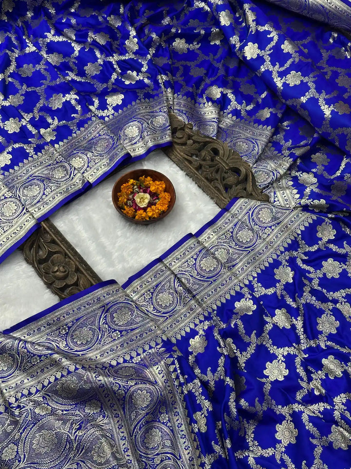 Royal Blue Exclusive Satin Silk Banarasi Saree with Heritage Traditional Weave