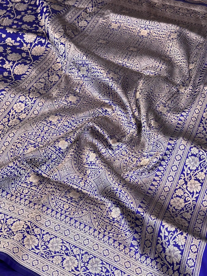 Royal Blue Heritage Pure Katan Silk Banarasi Saree