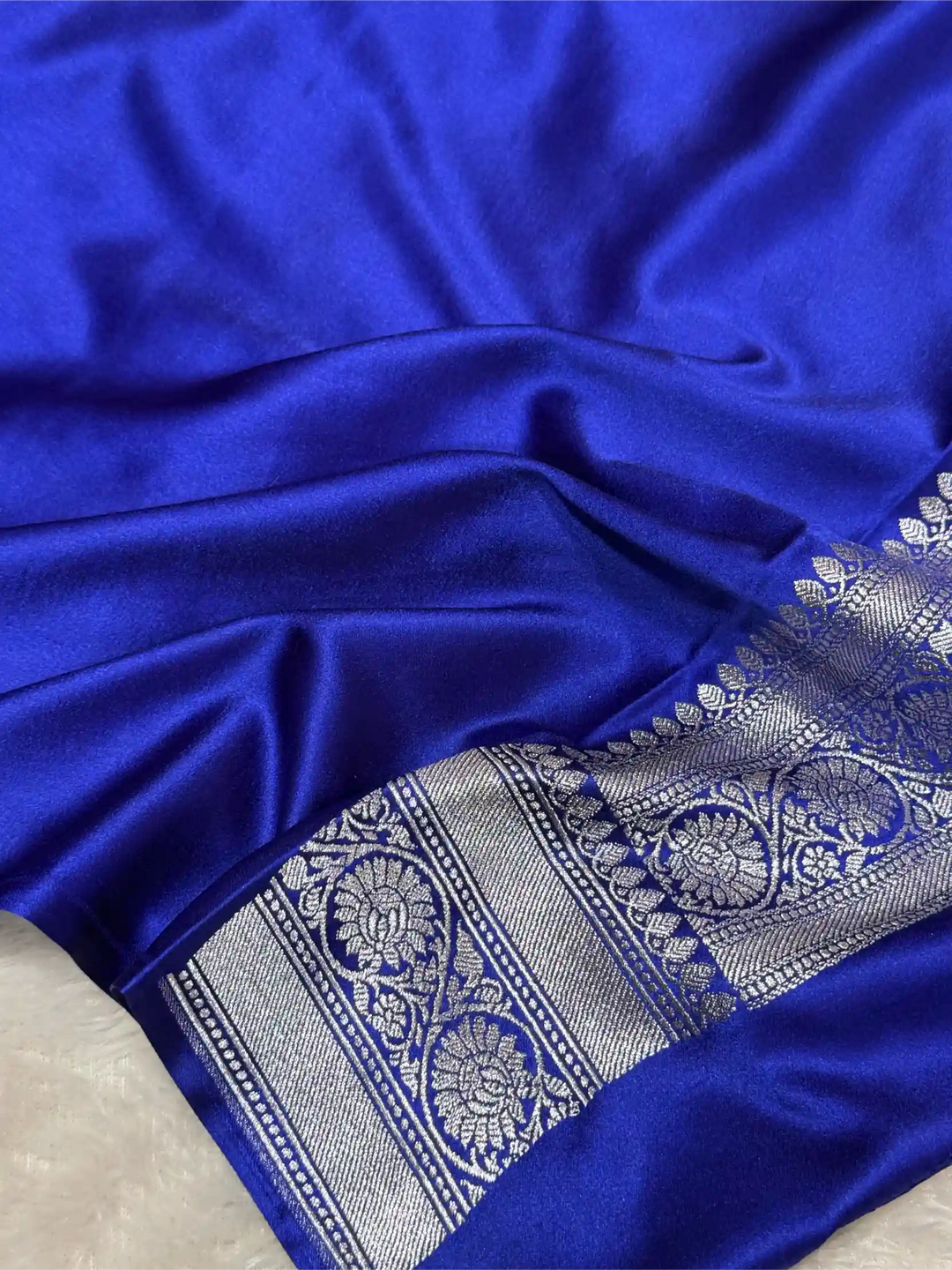 Royal Blue Mashru Katan Silk Silver Zari Leheriya Weave Banarasi Saree ...