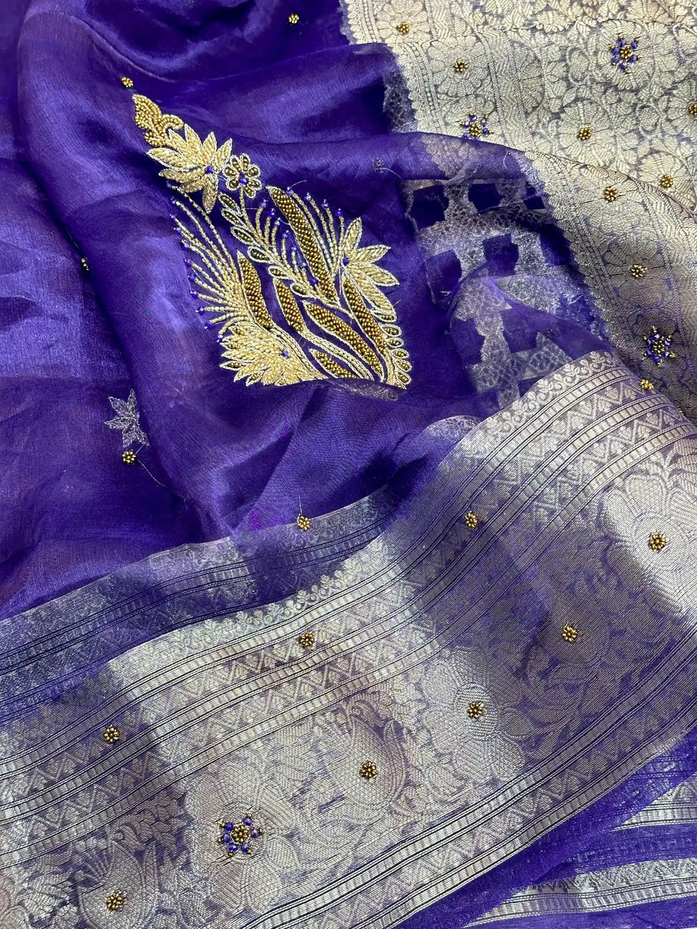 Royal Blue Premium Handwork Pure Tissue Silk Banarasi Saree