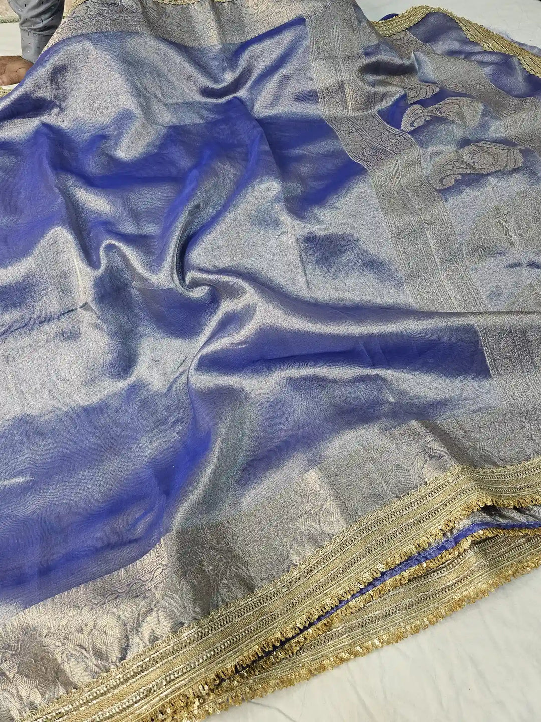 Royal Blue Premium Tissue Silk Saree with Exclusive Lace Work