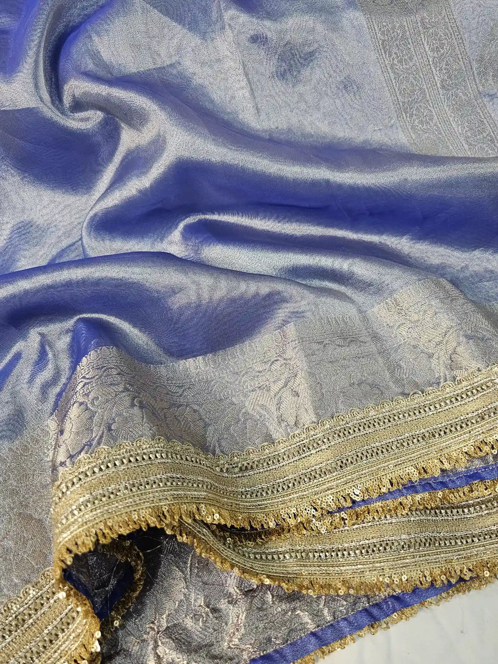 Royal Blue Premium Tissue Silk Saree with Exclusive Lace Work