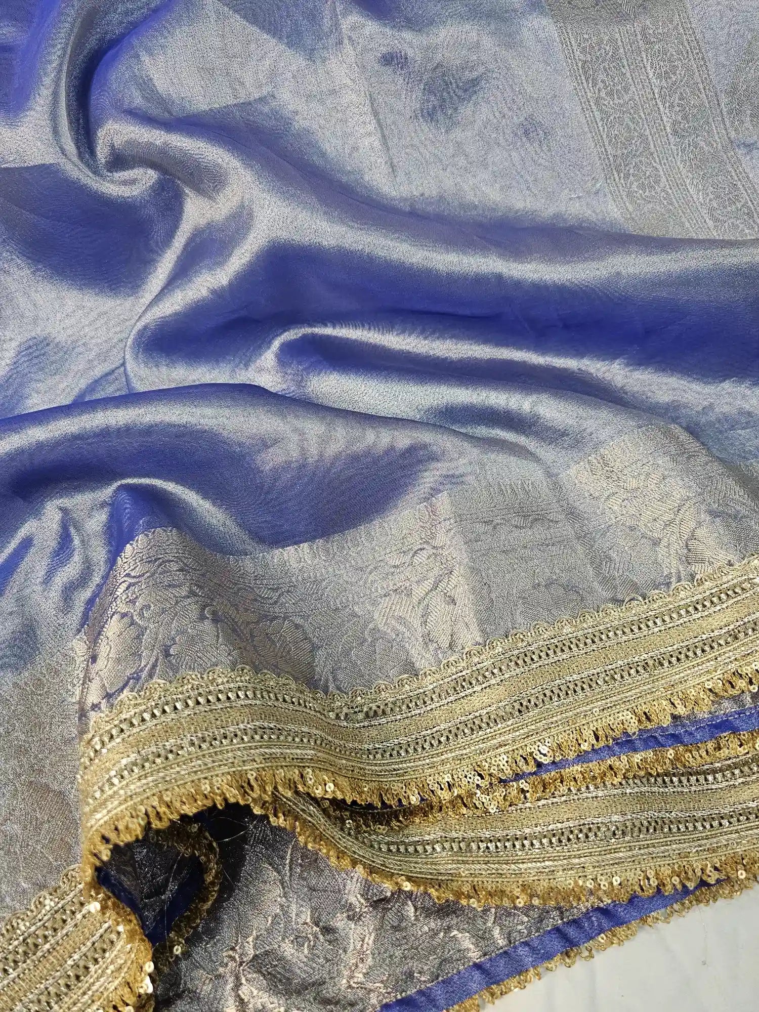 Royal Blue Premium Tissue Silk Saree with Exclusive Lace Work