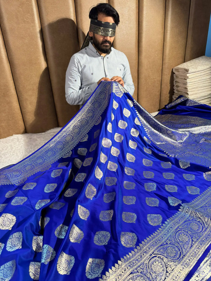 Royal Blue Satin-Katan Silk Saree with Rich Pallu and blouse