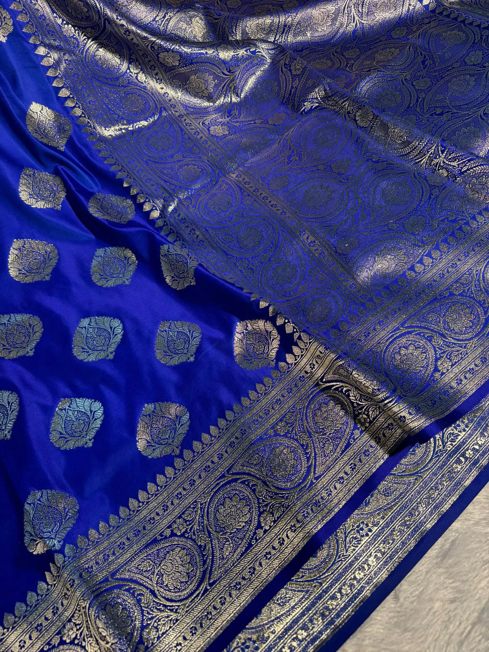 Royal Blue Satin-Katan Silk Saree with Rich Pallu and blouse