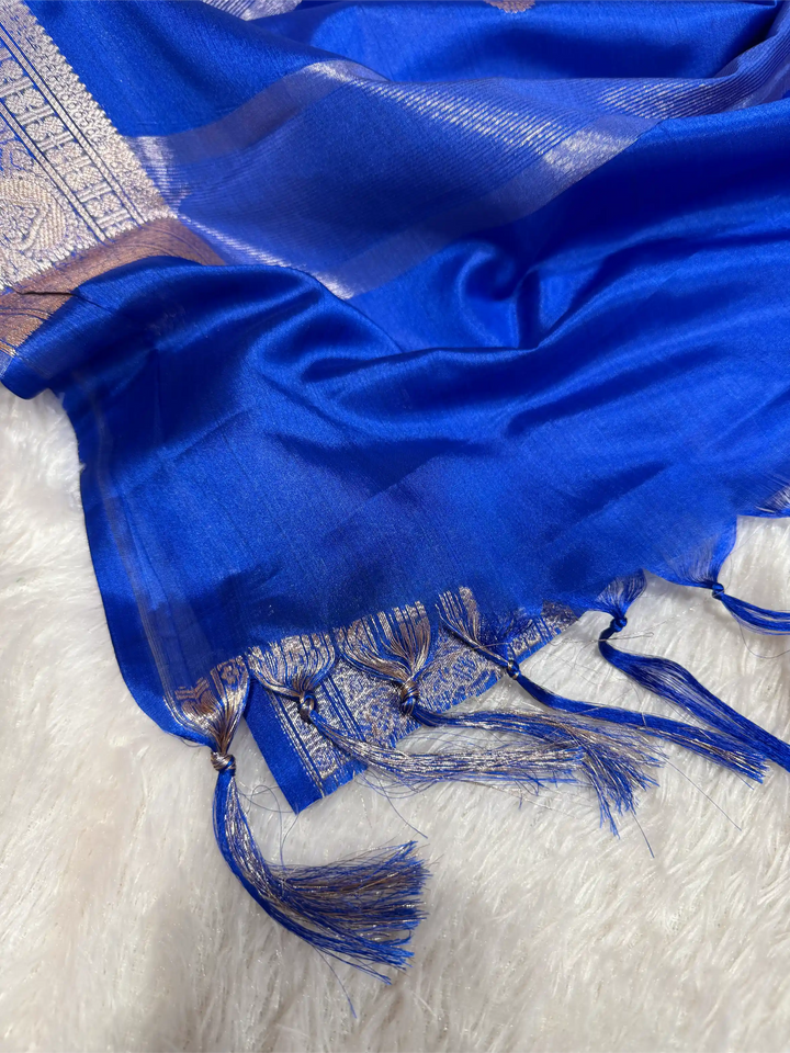 Royal Blue Semi Katan Silk Polka Dots Weave Banarasi Saree