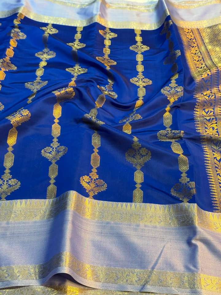 Royal Blue Semi Katan Traditional Banarasi Saree