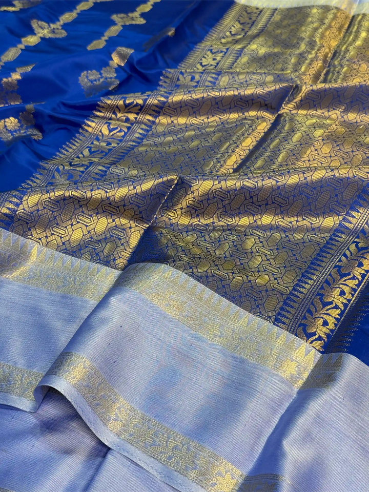Royal Blue Semi Katan Traditional Banarasi Saree
