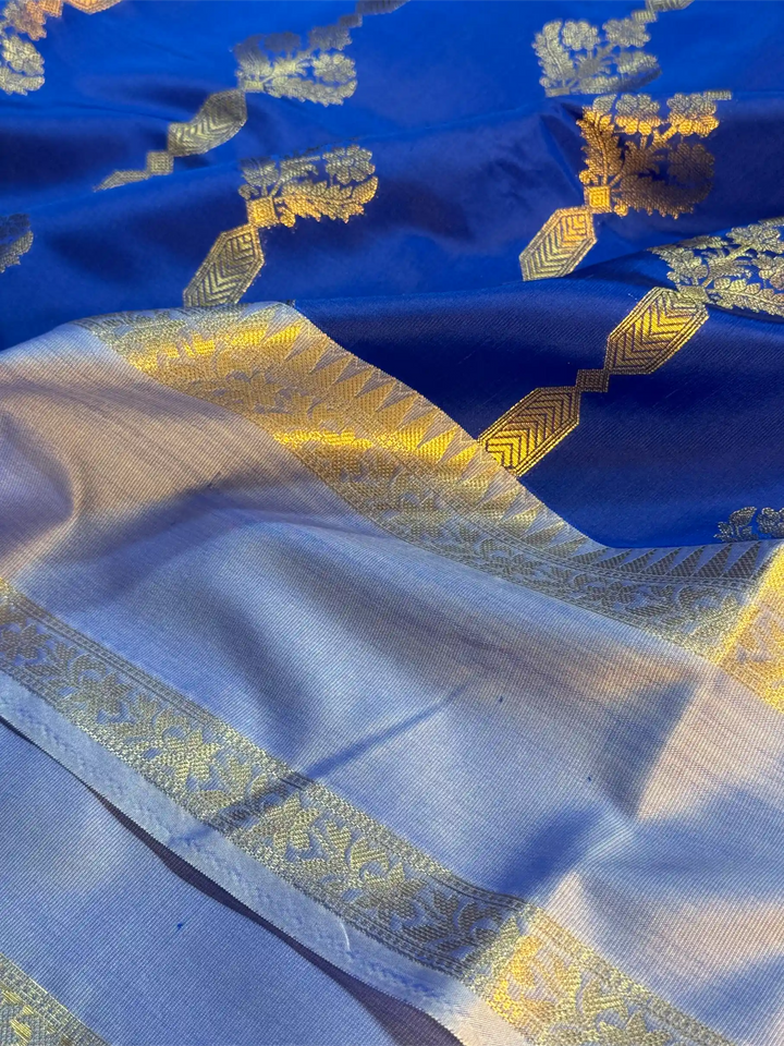 Royal Blue Semi Katan Traditional Banarasi Saree