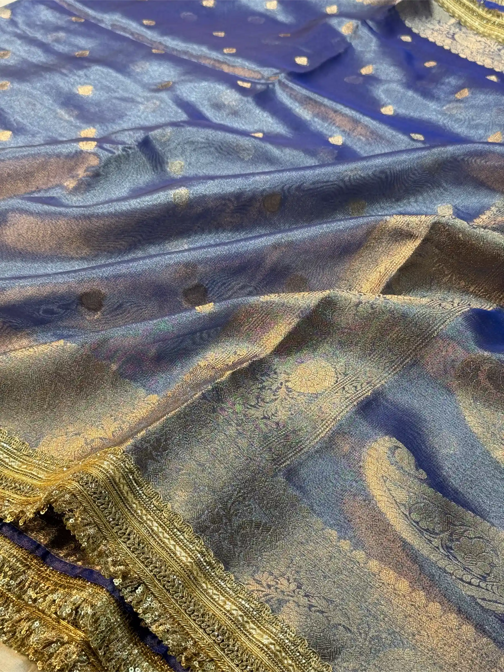 Royal Blue Tissue Silk Lace Attached Banarasi Saree