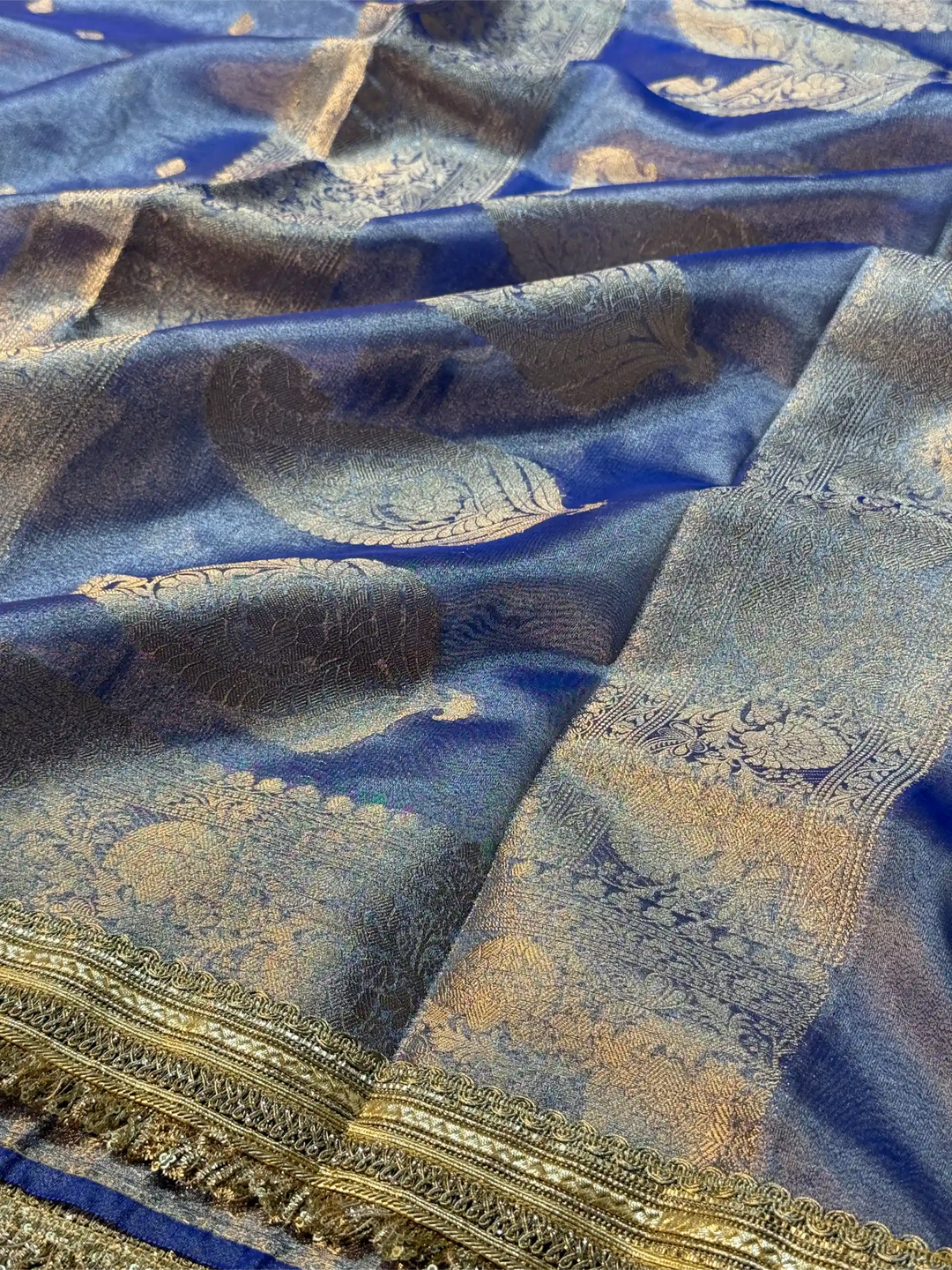 Royal Blue Tissue Silk Lace Attached Banarasi Saree
