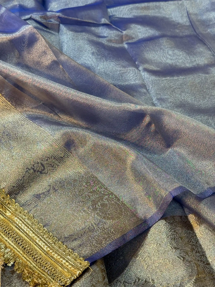 Royal Blue Tissue Silk Lace Attached Banarasi Saree