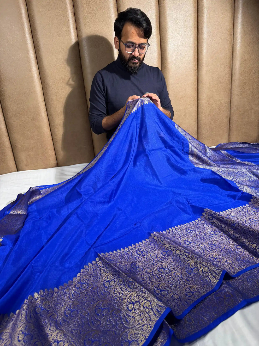 Royal Blue Warm Silk Kaat Bandh Banarasi Saree