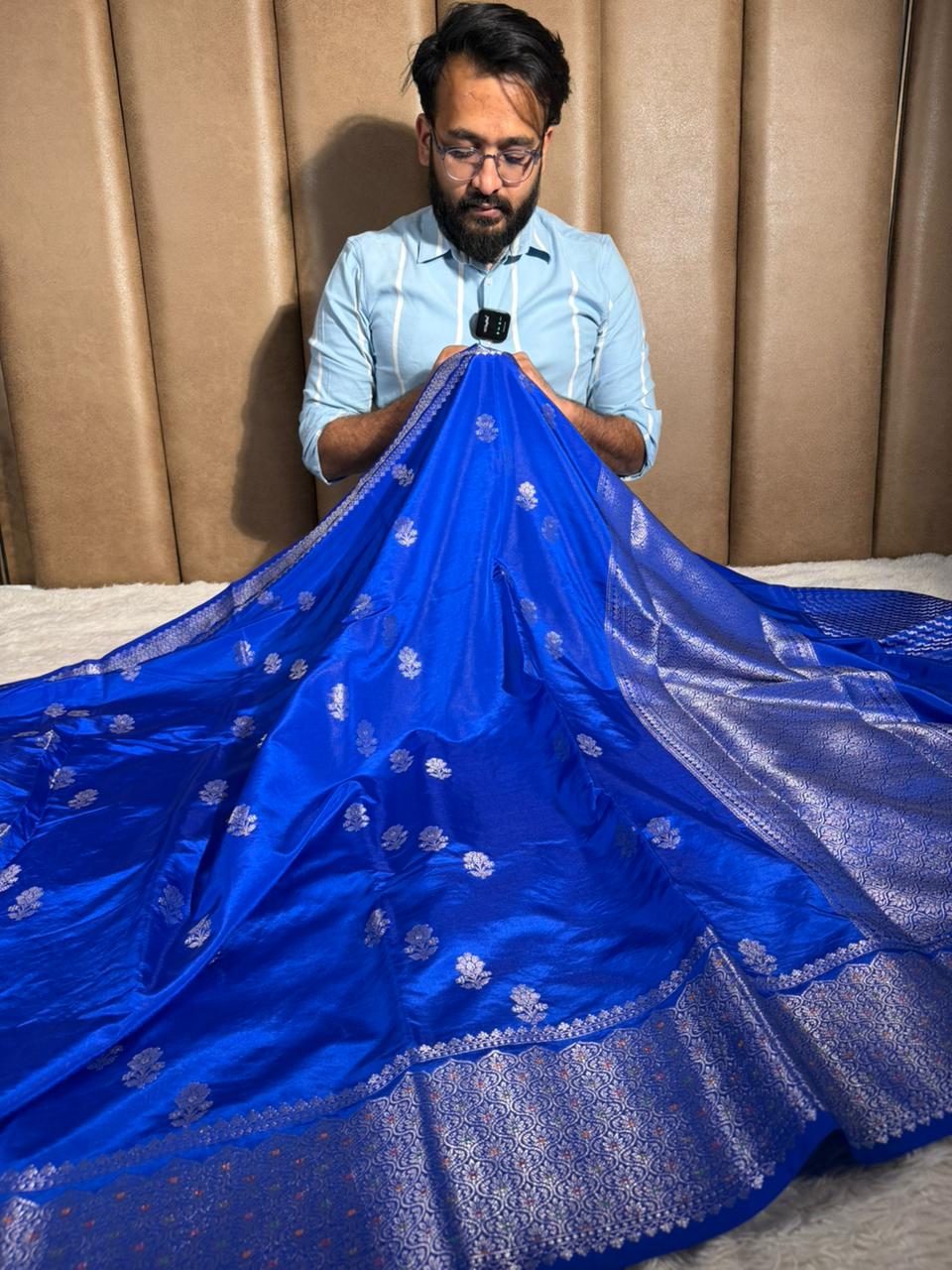 Royal Blue Chinia Silk Contemporary Weave Saree