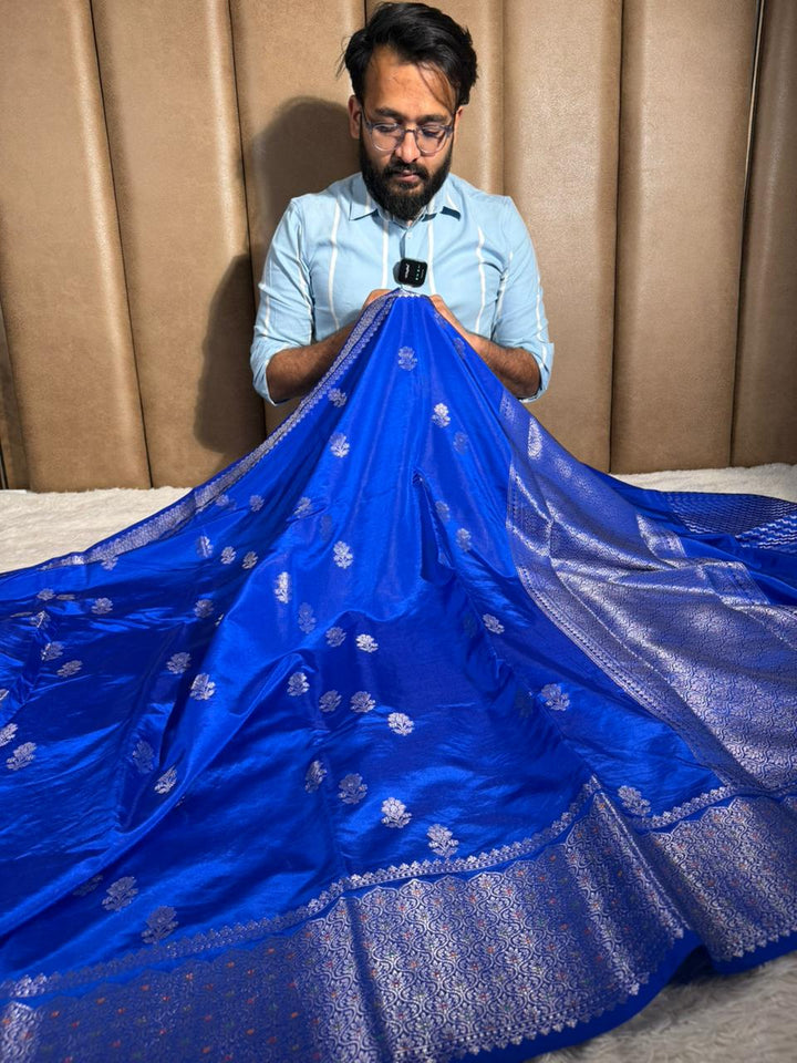Royal Blue Chinia Silk Contemporary Weave Saree