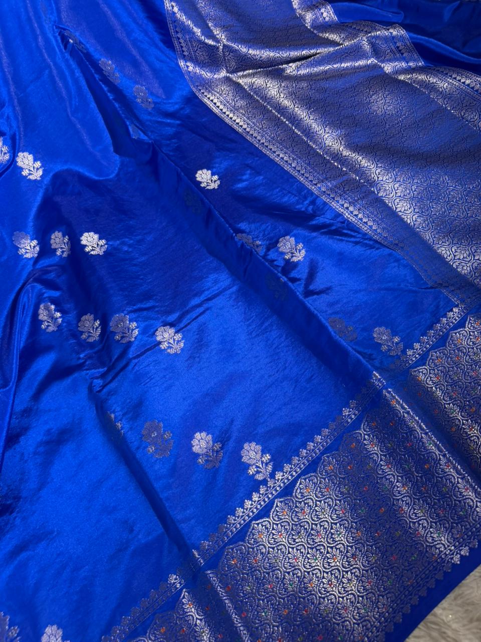 Royal Blue Chinia Silk Contemporary Weave Saree