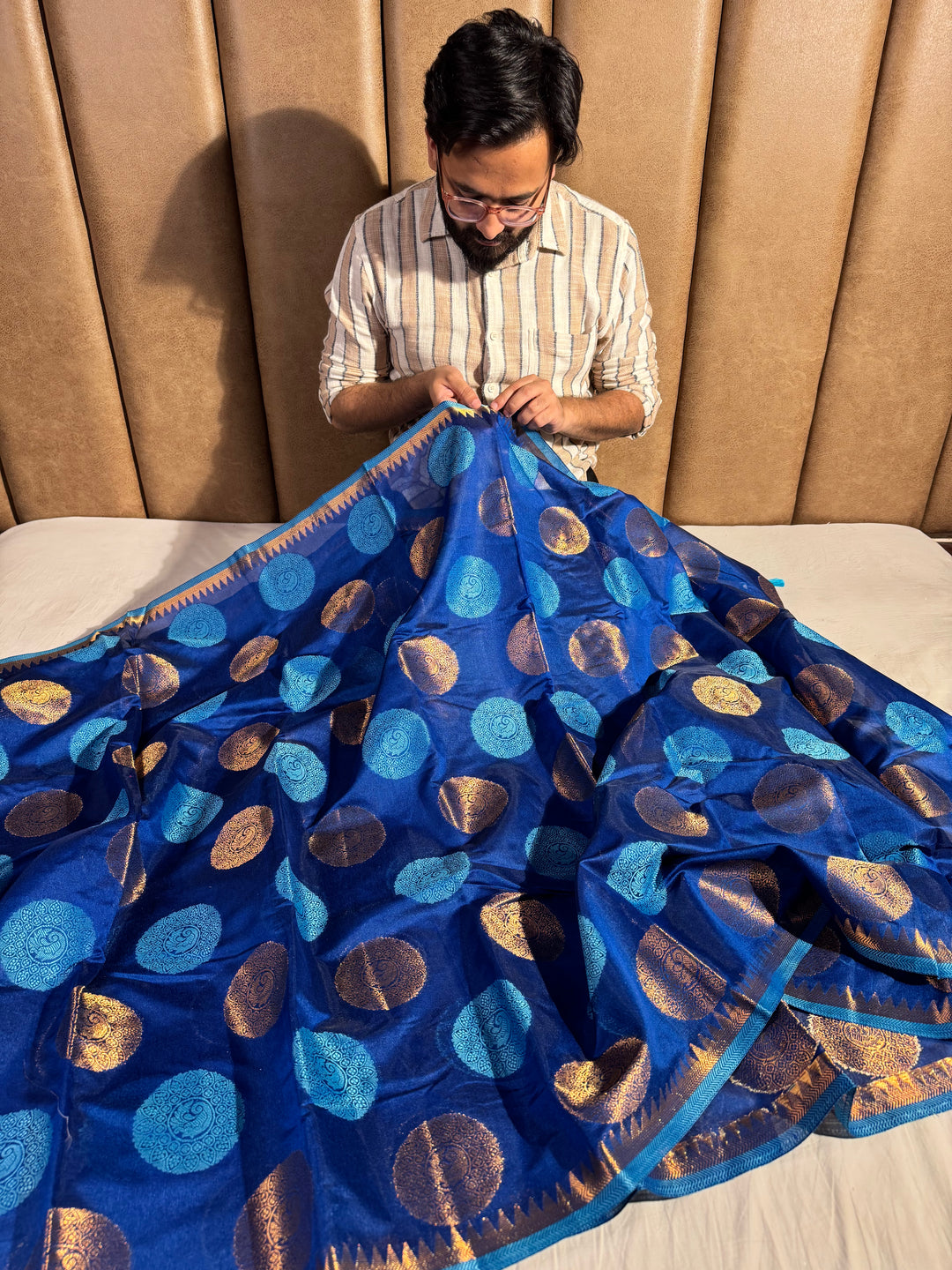Royal Blue Cotton Silk Traditional Banarasi Saree