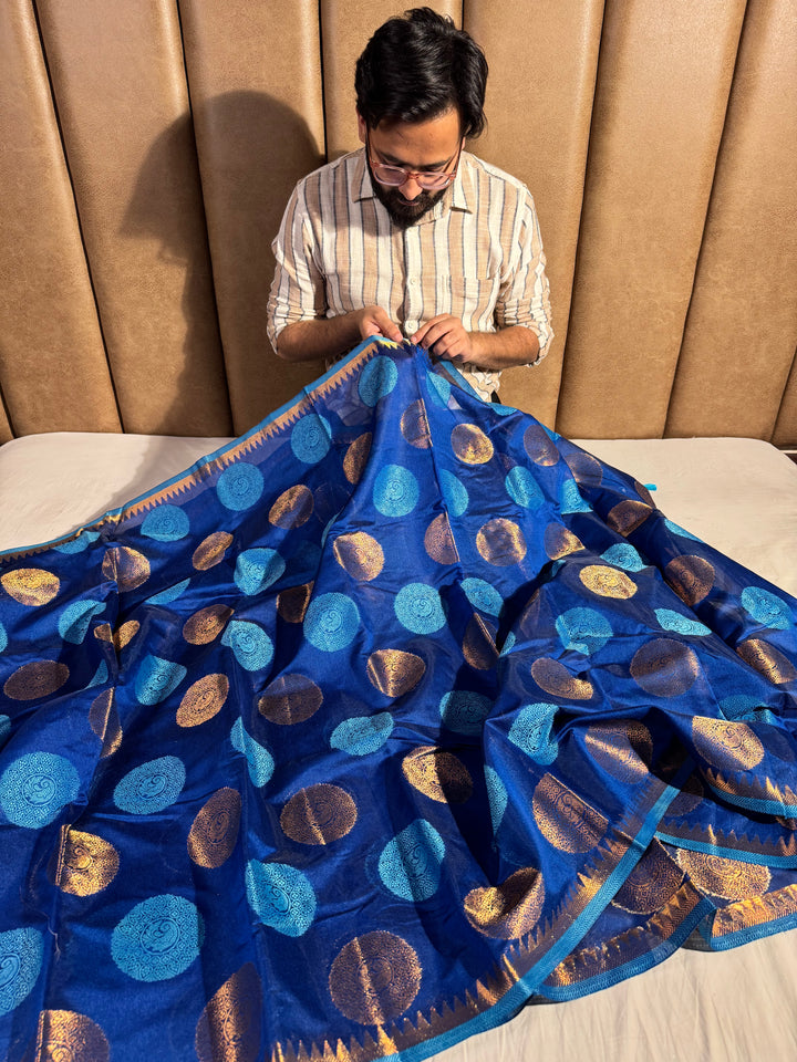 Royal Blue Cotton Silk Traditional Banarasi Saree