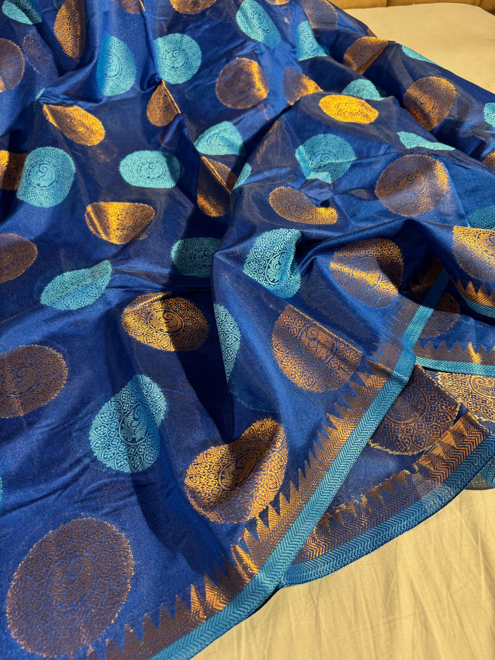Royal Blue Cotton Silk Traditional Banarasi Saree