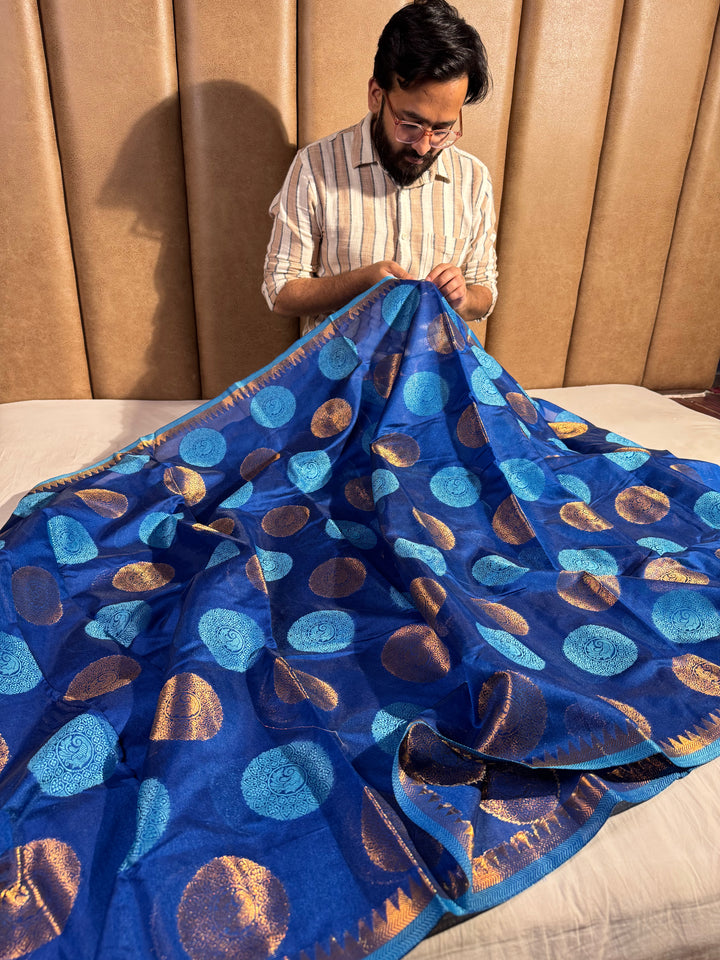 Royal Blue Cotton Silk Traditional Banarasi Saree
