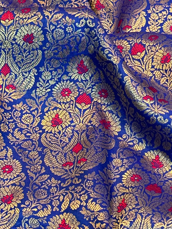 Royal Blue Pure Katan Silk Alfi Meenakari Weave Banarasi Saree