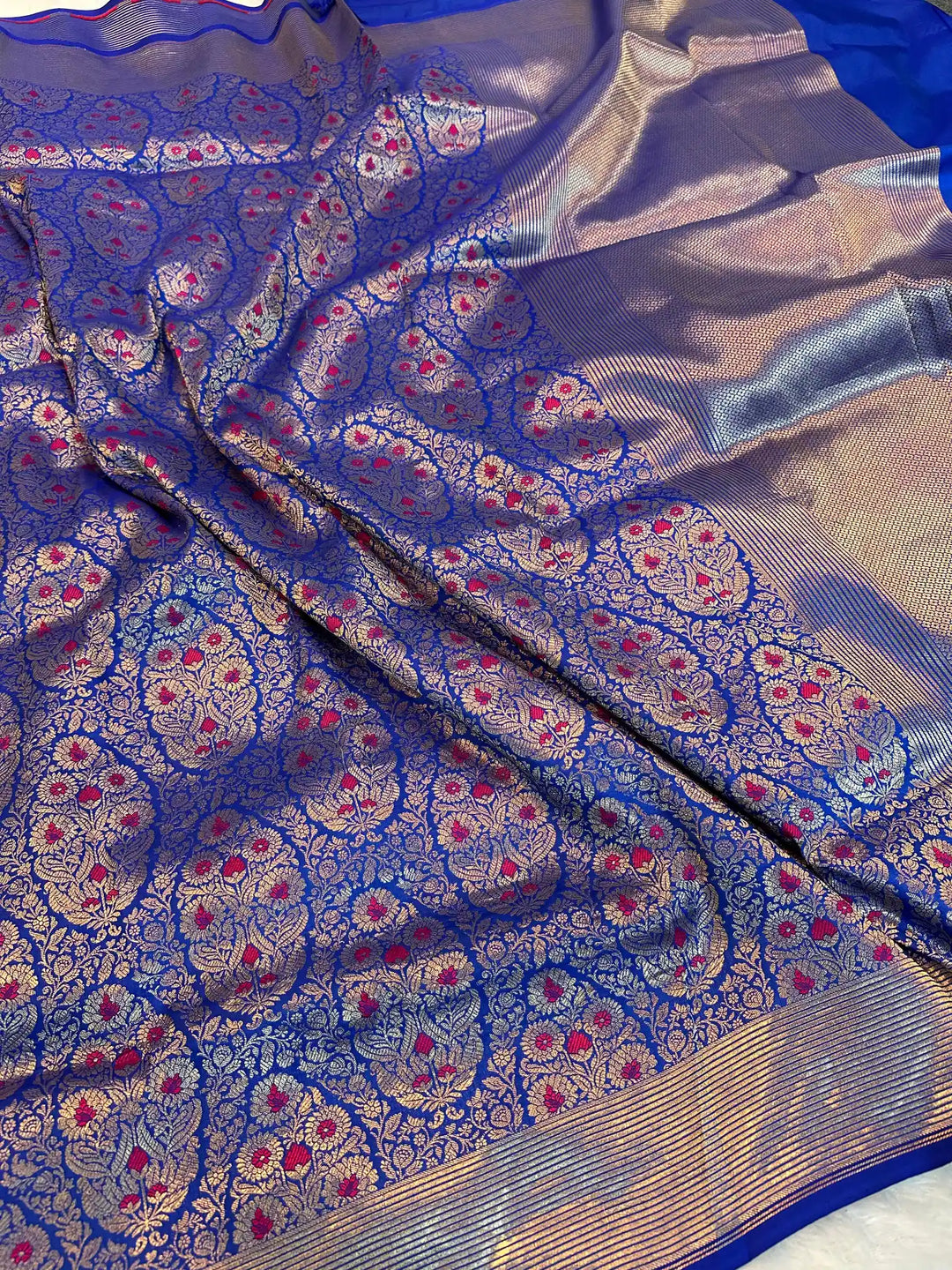 Royal Blue Pure Katan Silk Alfi Meenakari Weave Banarasi Saree