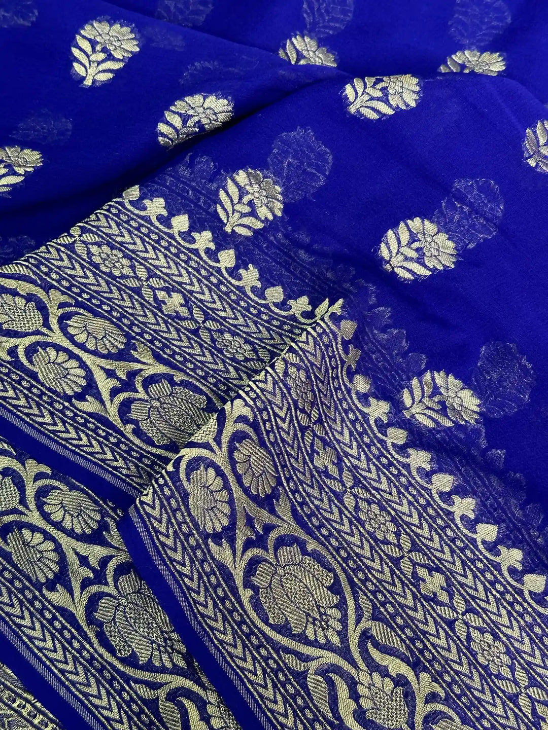 Royal Blue Traditional Khaddi Georgette Banarasi Saree 02