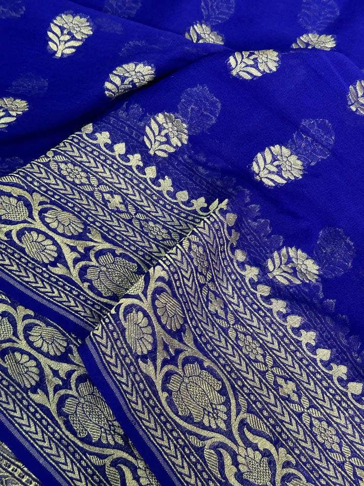 Royal Blue Traditional Khaddi Georgette Banarasi Saree 02