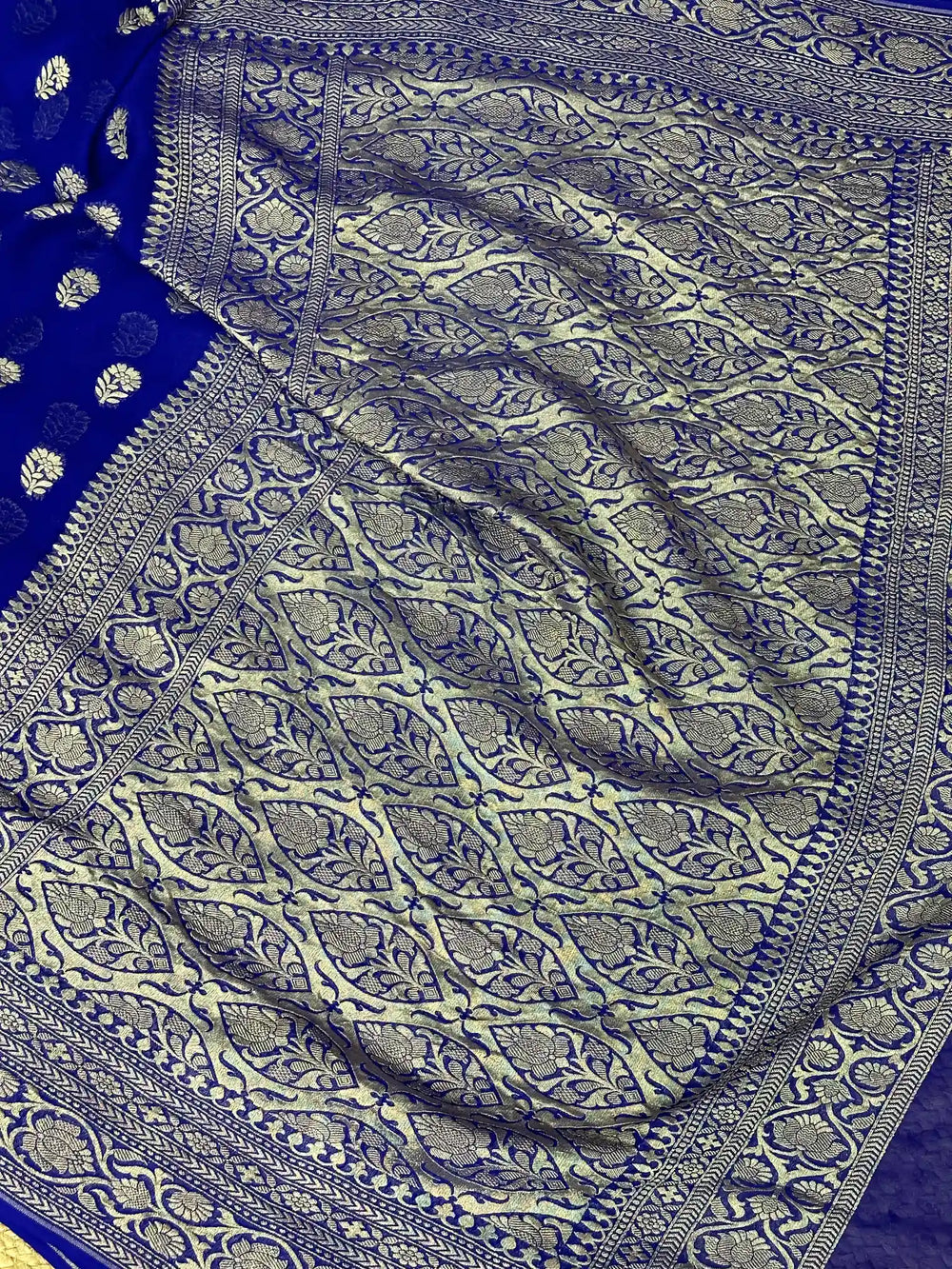 Royal Blue Traditional Khaddi Georgette Banarasi Saree
