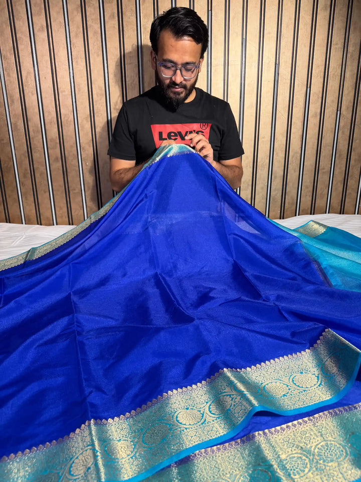 Royal blue Chinia silk traditional Banarasi saree