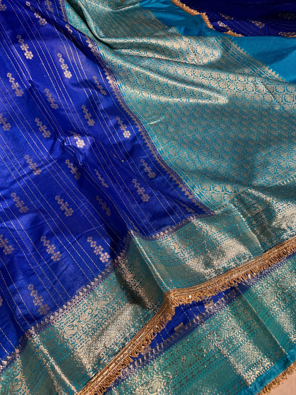 Royal blue banarasi warm silk saree with rich lacework and pallu