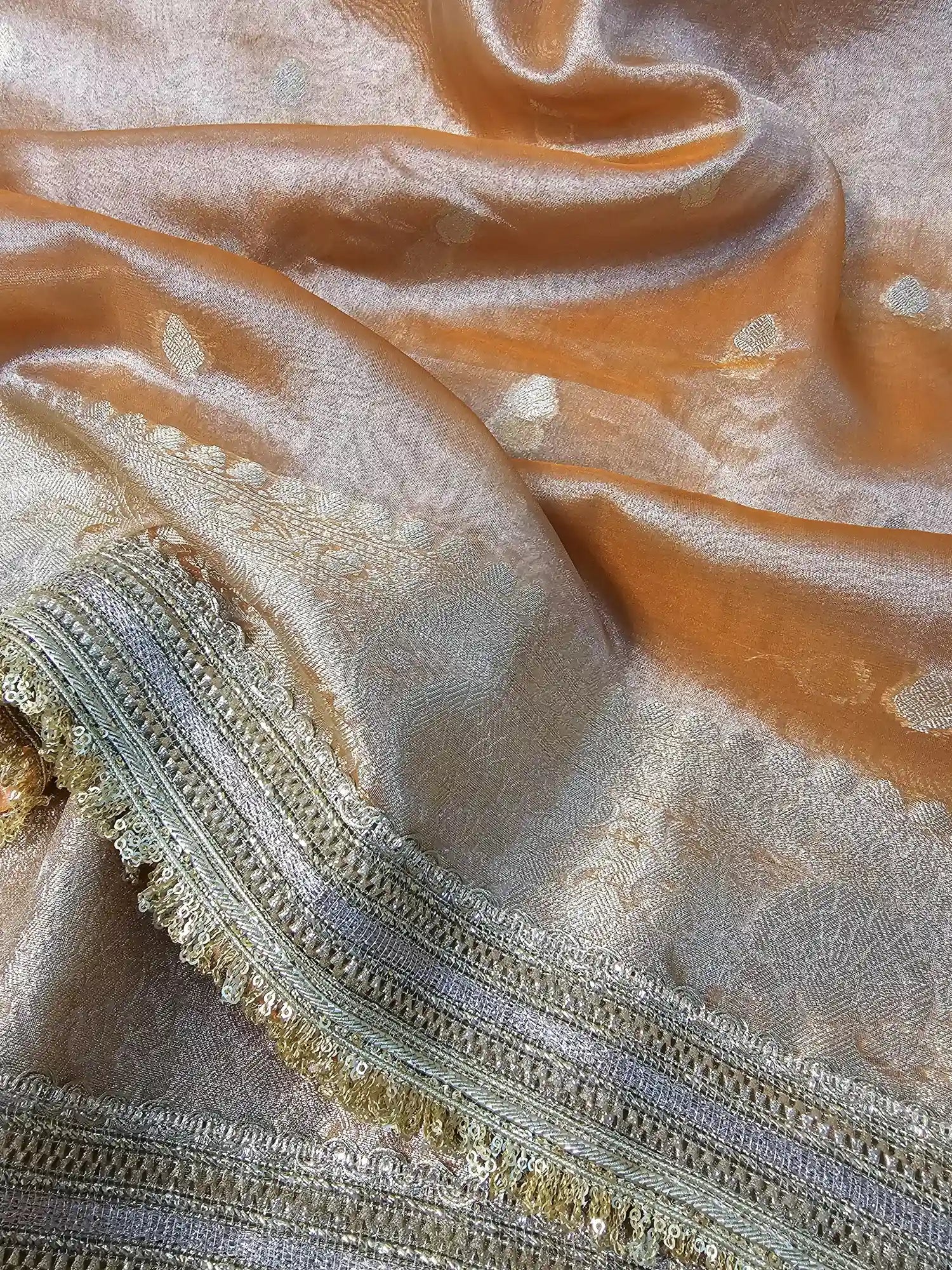 Rust Orange Premium Tissue Silk Saree with Exclusive Lace Work