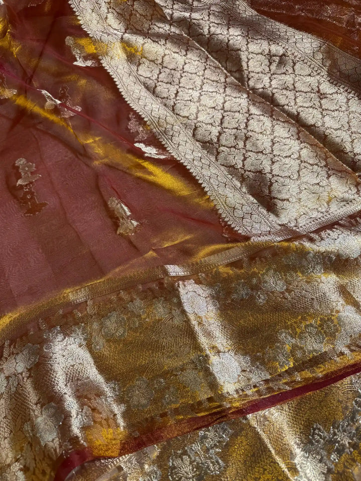 Rusted Gold Pure Tissue Silk Heritage Banarasi Saree