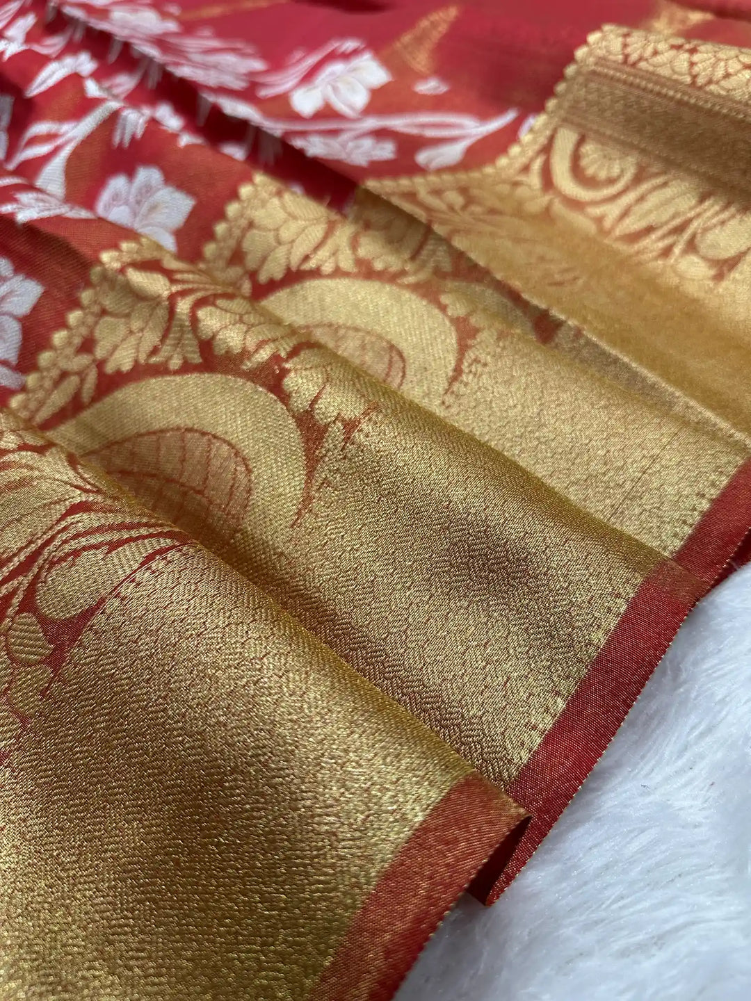 Rusted Orange Softsilk Traditional Banarasi Saree