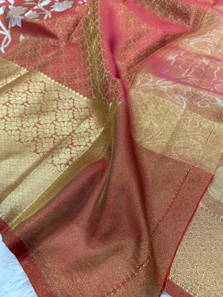 Rusted Orange Softsilk Traditional Banarasi Saree
