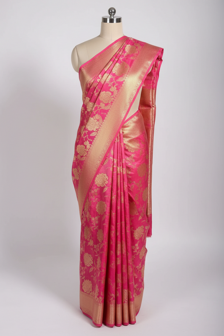 Rusted Pink Breathable Tissue Silk Intricate Jaal Weave Banarasi Saree