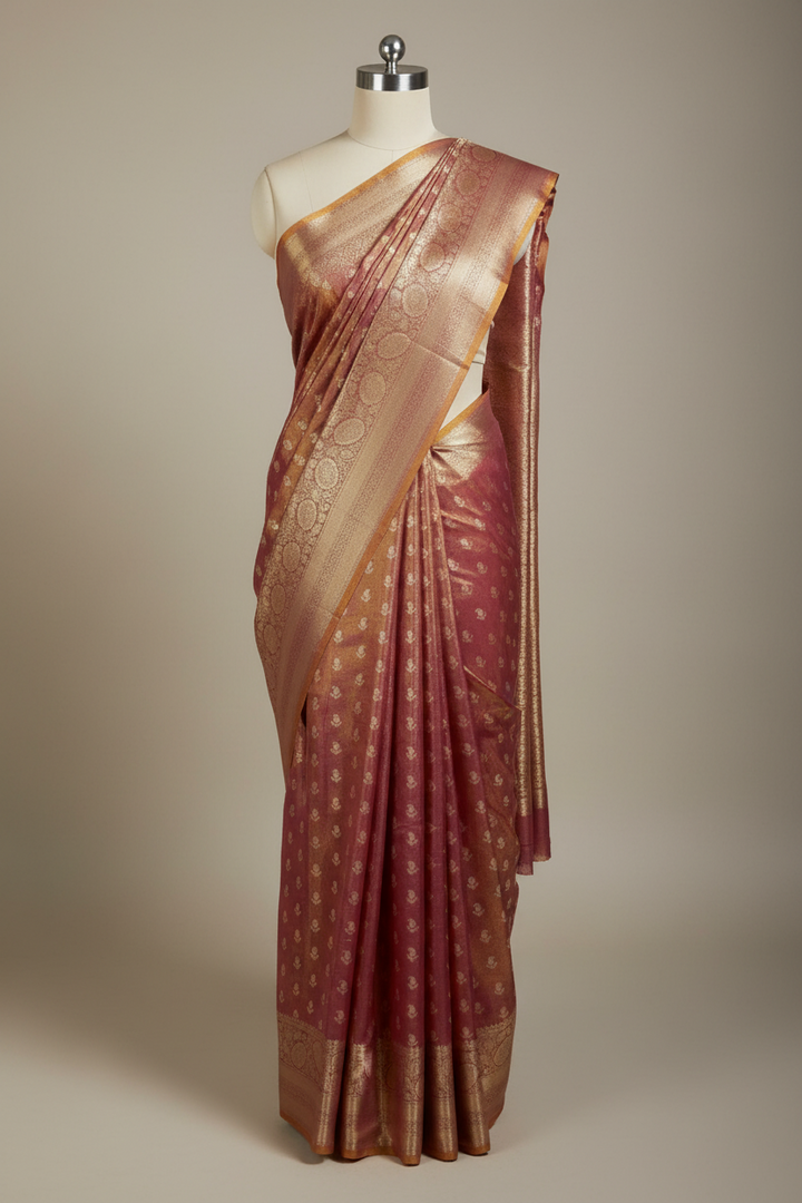 Rusted Pink Kathan Tissue Silk Banarasi Saree