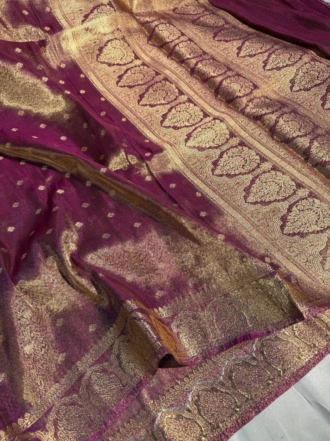 Rusted Purple Tissue Silk Traditional Buta Banarasi Saree