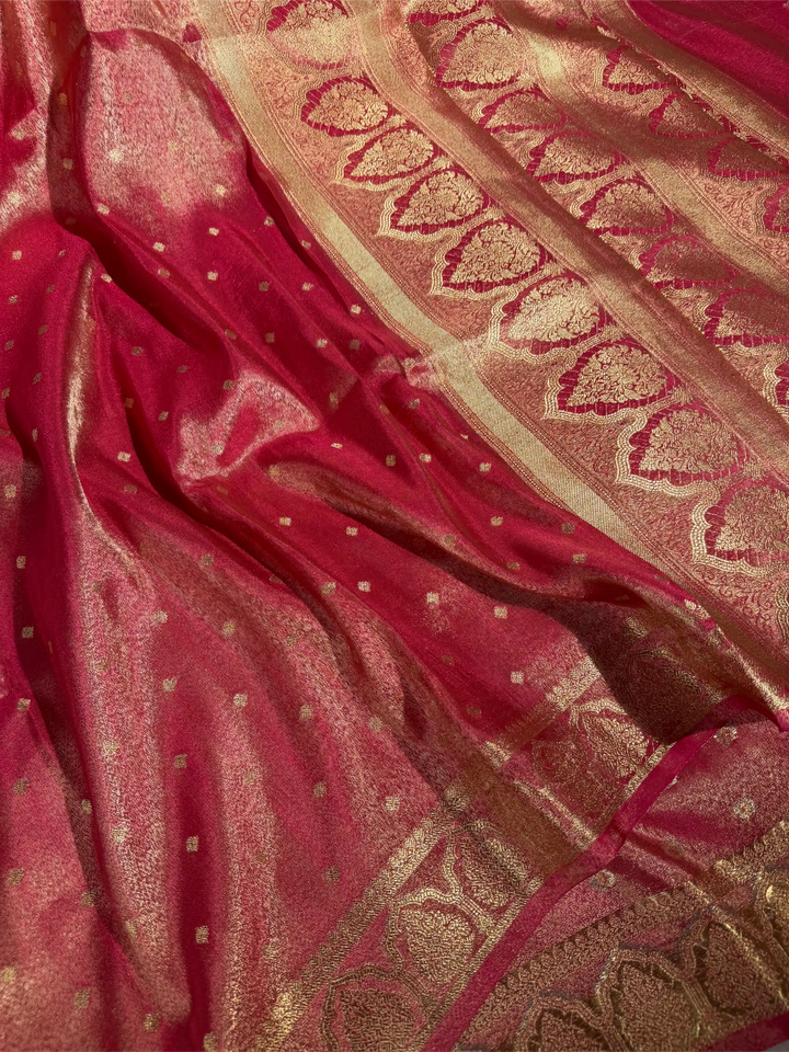 Rusted Rani Pink Breathable Tissue Silk Traditional Weave Banarasi Saree