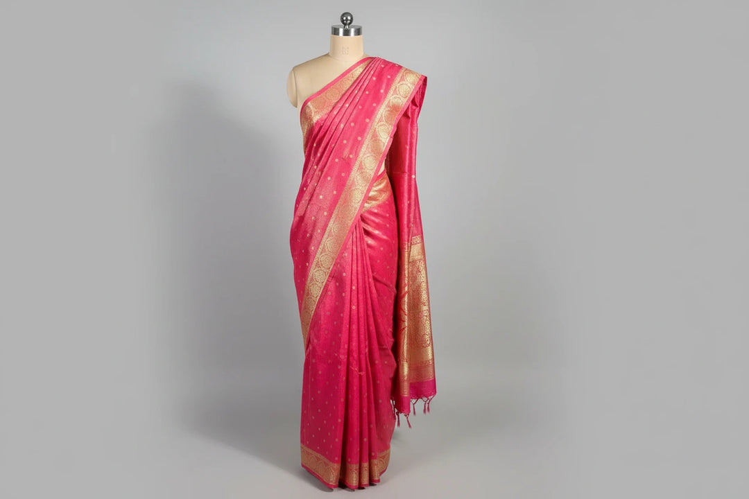 Rusted Rani Pink Breathable Tissue Silk Traditional Weave Banarasi Saree