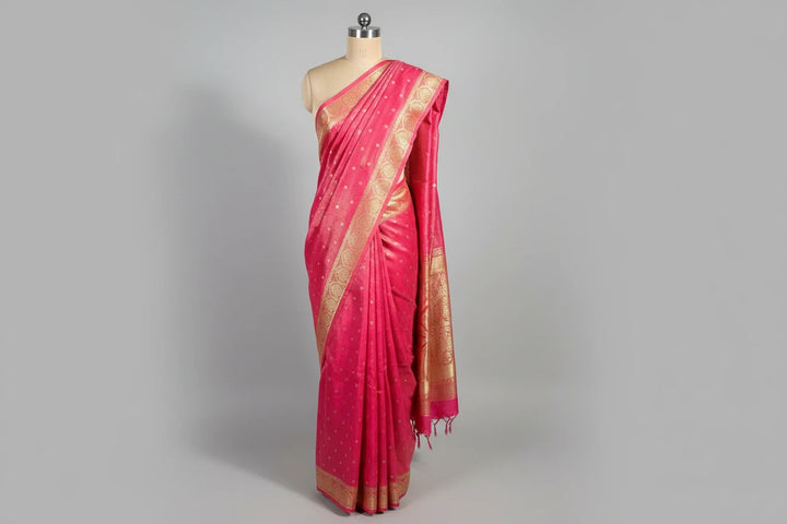 Rusted Rani Pink Breathable Tissue Silk Traditional Weave Banarasi Saree