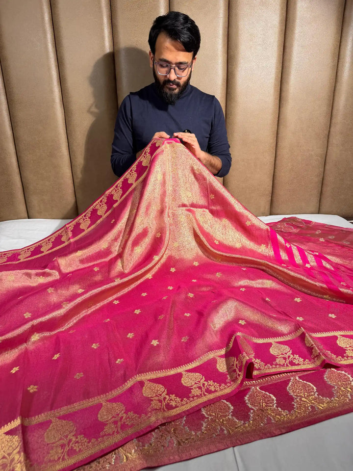 Rusted Rani Tissue Silk Heritage Weave Banarasi Saree