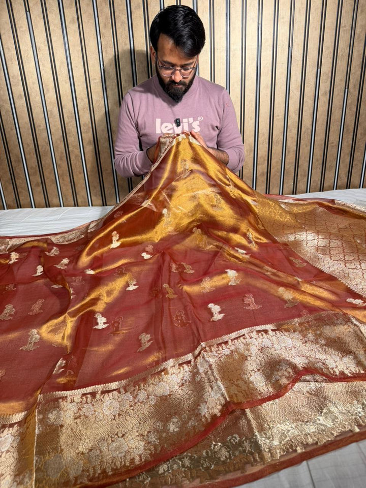 Rusted Gold Pure Tissue Silk Heritage Banarasi Saree