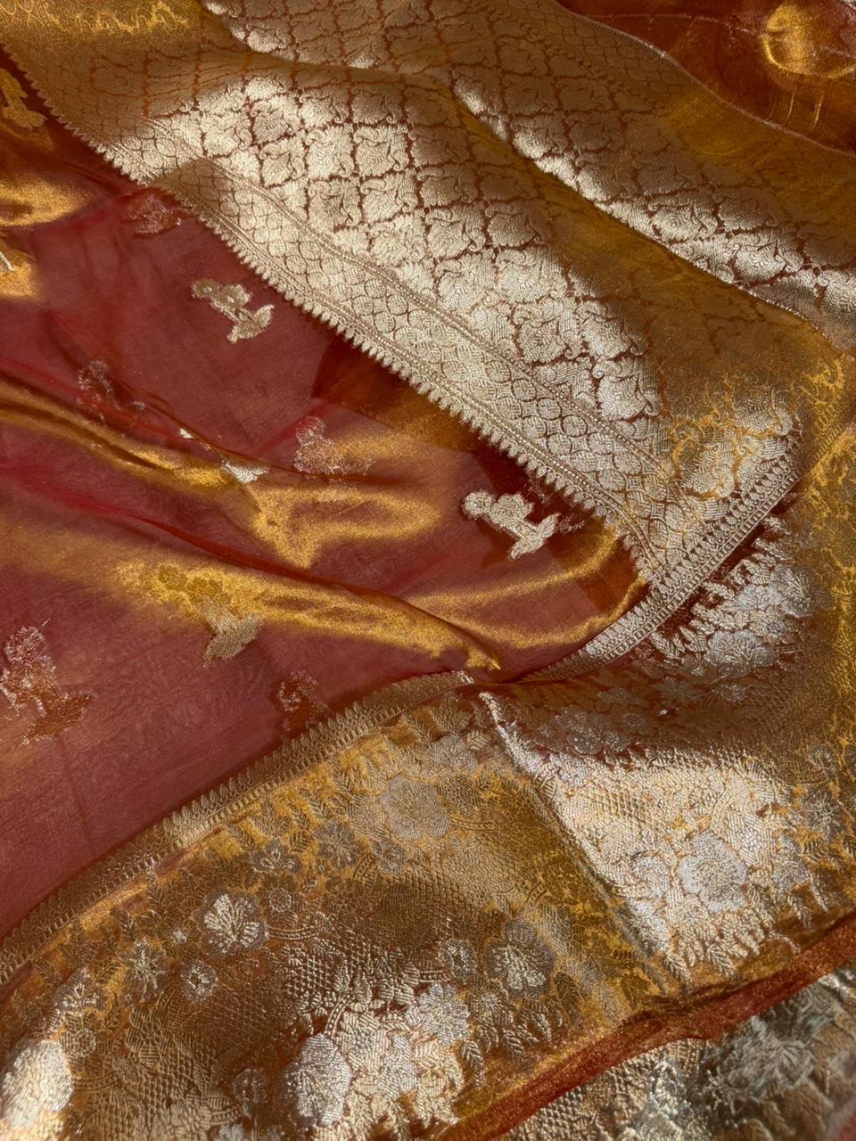 Rusted Gold Pure Tissue Silk Heritage Banarasi Saree
