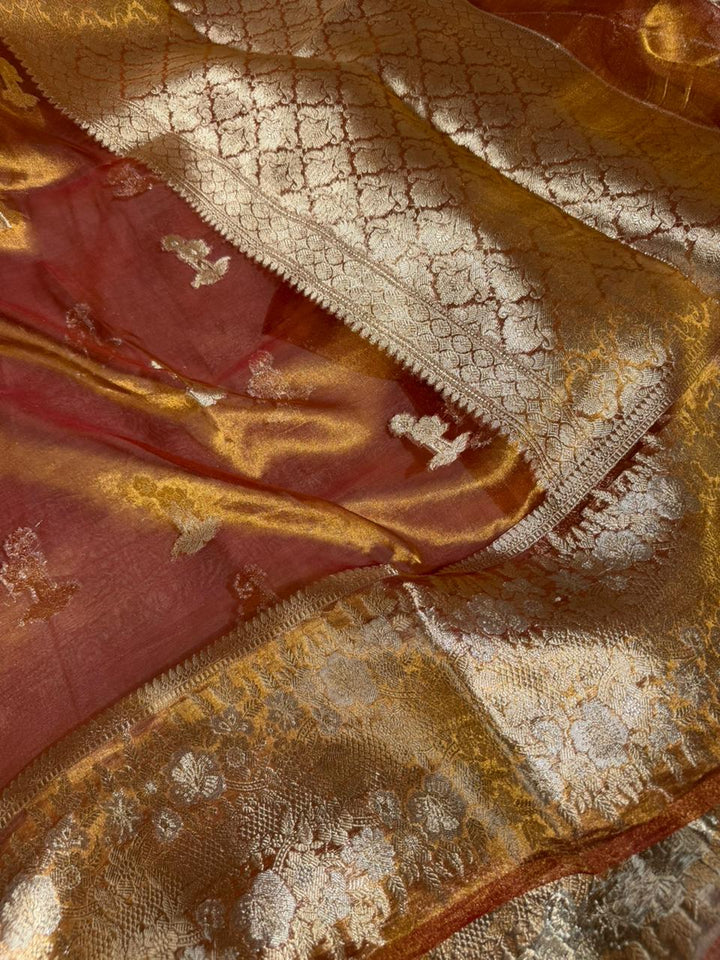 Rusted Gold Pure Tissue Silk Heritage Banarasi Saree