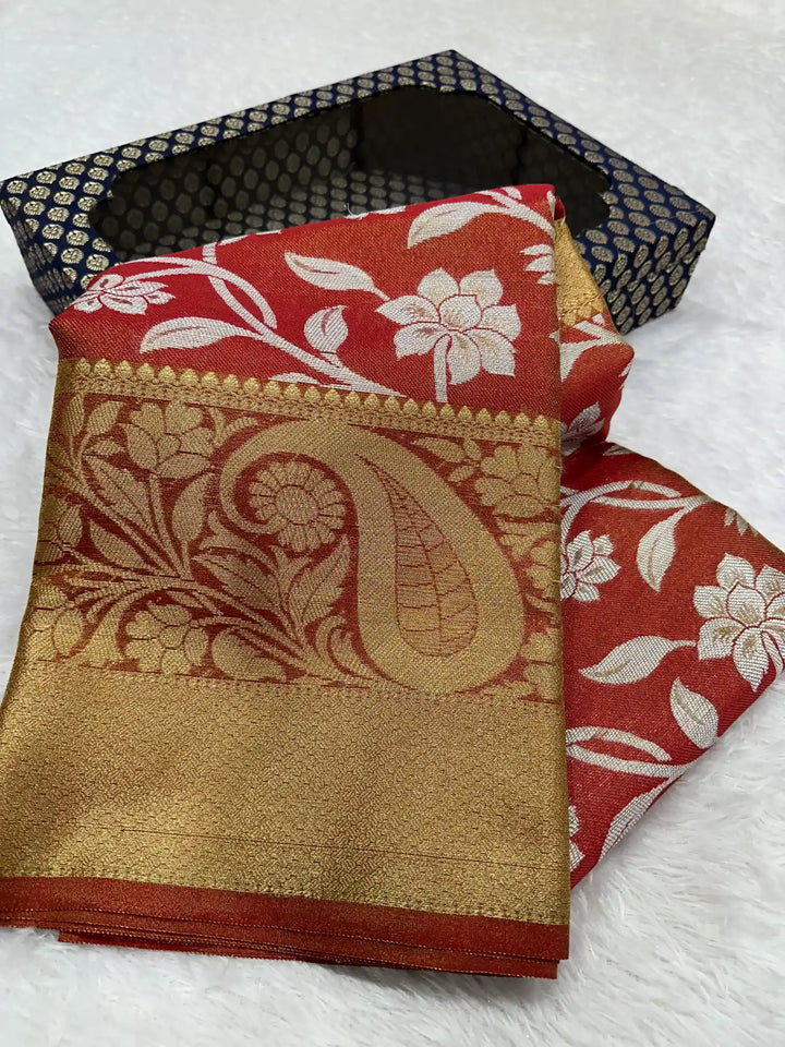 Rusted Orange Softsilk Traditional Banarasi Saree