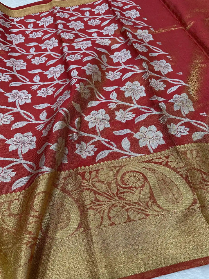 Rusted Orange Softsilk Traditional Banarasi Saree