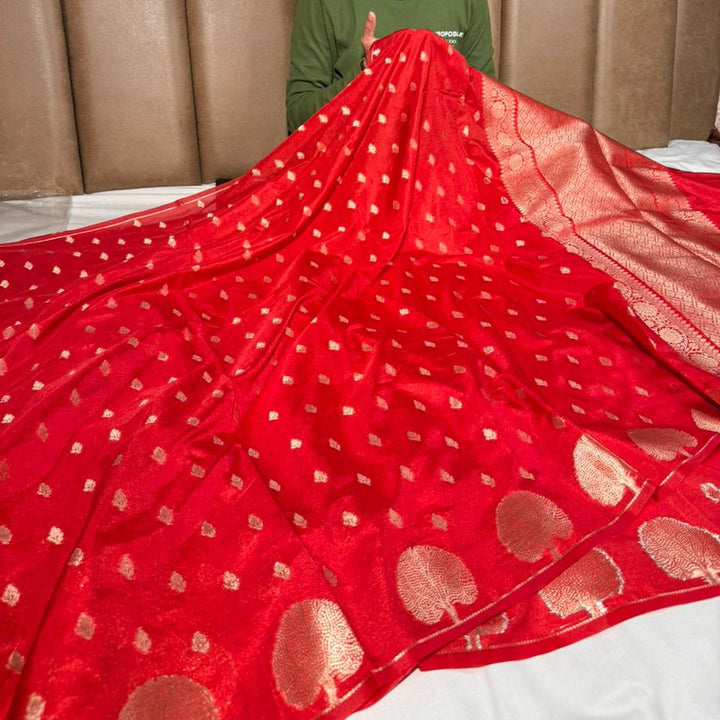 Bridal Red Traditional Chinia Silk Banarasi Saree