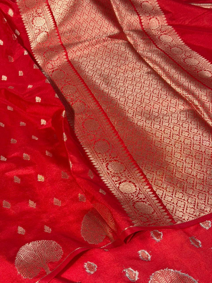 Bridal Red Traditional Chinia Silk Banarasi Saree