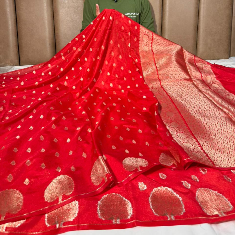 Bridal Red Traditional Chinia Silk Banarasi Saree